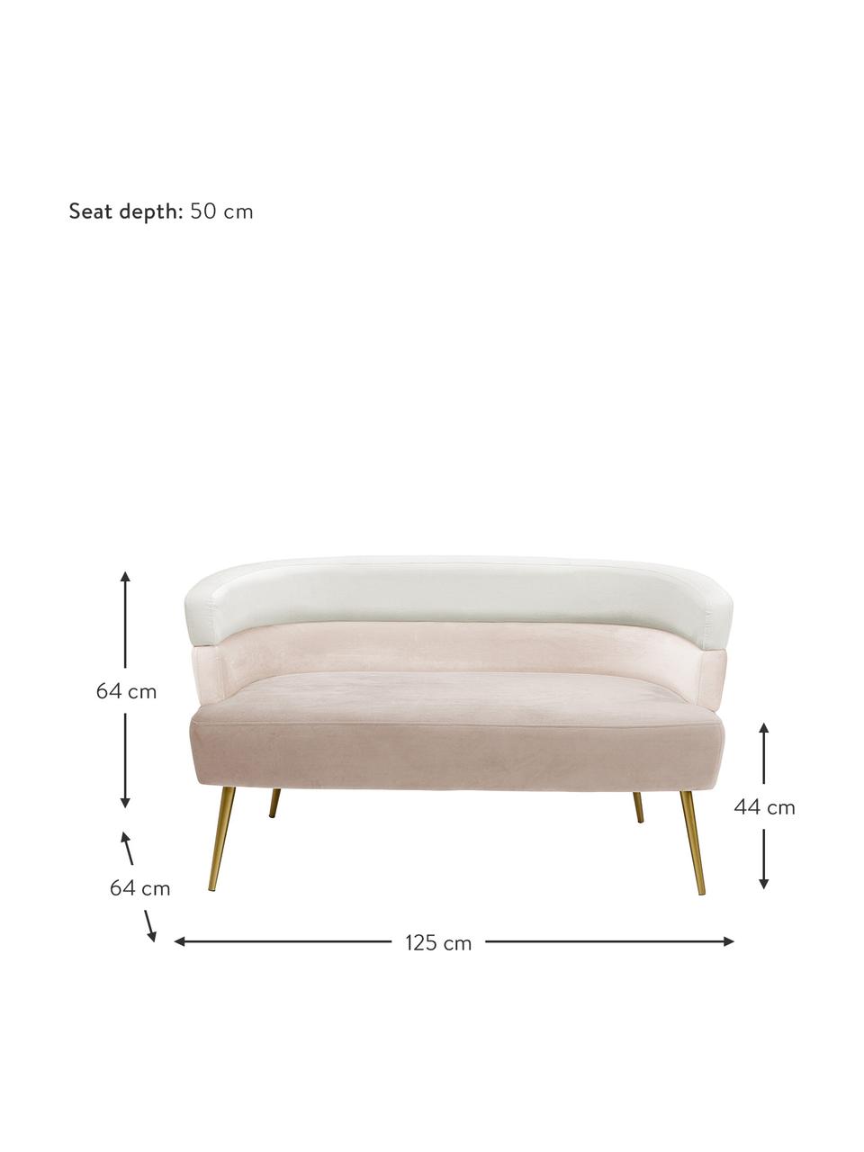 Sofa z aksamitu w stylu retro Sandwich (2-osobowa), Tapicerka: aksamit poliestrowy, Nogi: metal malowany proszkowo, Beżowy aksamit, S 125 x G 64 cm