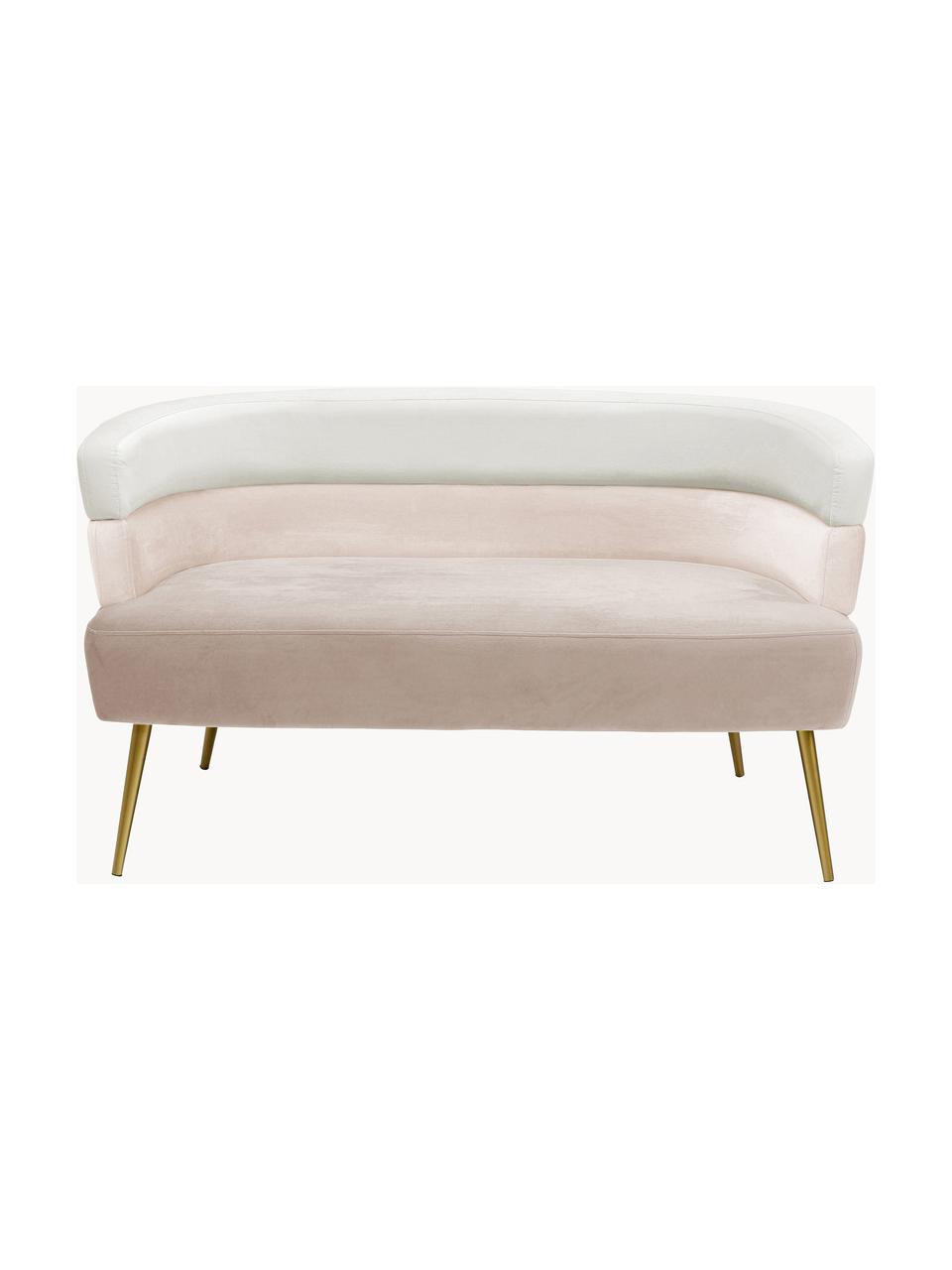 Samt-Sofa Sandwich (2-Sitzer) im Retro-Design, Bezug: Polyestersamt, Samt Beigetöne, Goldfarben, B 125 x T 64 cm