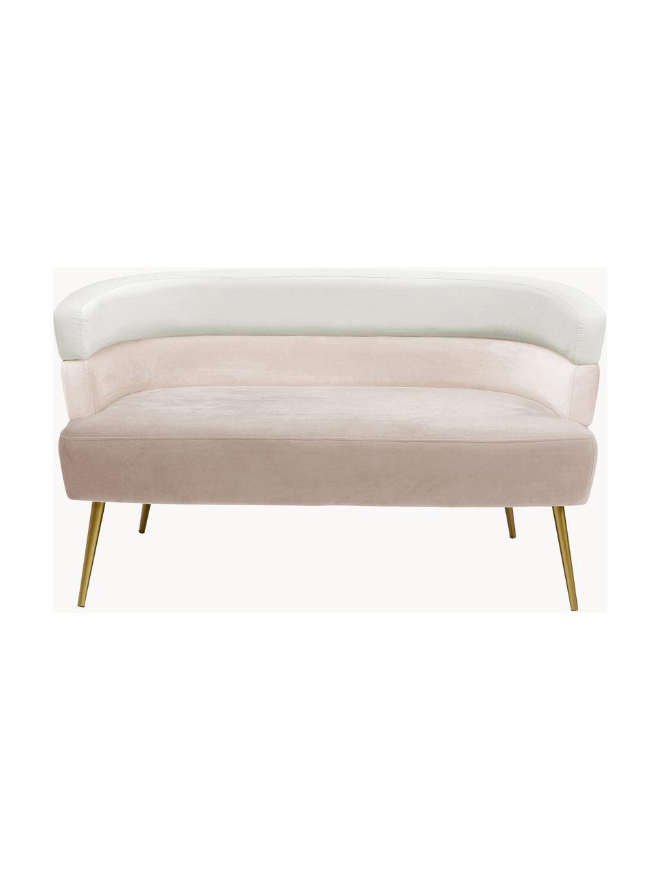 Samt-Sofa Sandwich (2-Sitzer) im Retro-Design, Bezug: Polyestersamt, Füße: Metall, pulverbeschichtet, Samt Beigetöne, Goldfarben, B 125 x T 64 cm