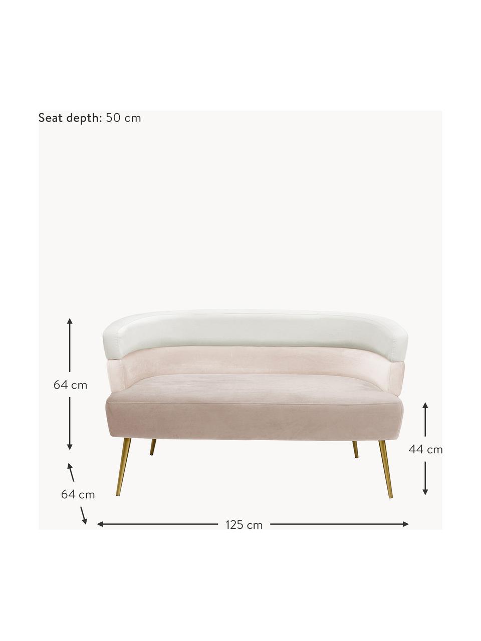 Sofa z aksamitu w stylu retro Sandwich (2-osobowa), Tapicerka: aksamit poliestrowy, Nogi: metal malowany proszkowo, Beżowy aksamit, odcienie złotego, S 125 x G 64 cm