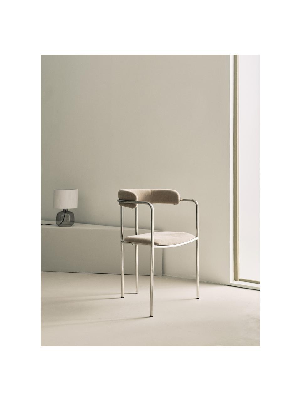 Krzesło tapicerowane Maryland, Tapicerka: 100% poliester Dzięki tka, Stelaż: metal malowany proszkowo, Beżowa tkanina, odcienie srebrnego, S 54 x G 49 cm
