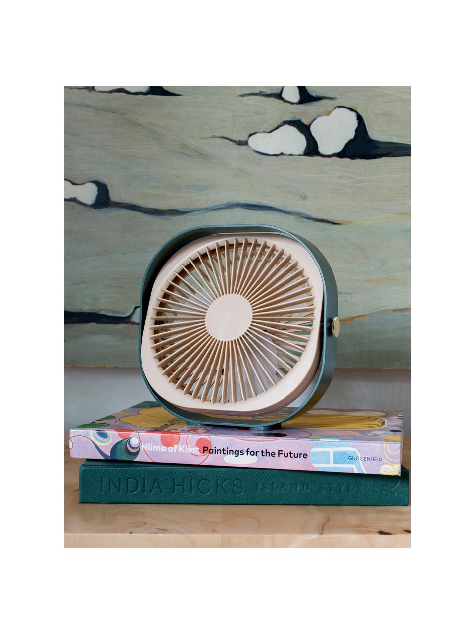 Ventilatore da tavolo portatile Fantastic, Plastica, Verde scuro, beige chiaro, Larg. 20 x Alt. 20 cm