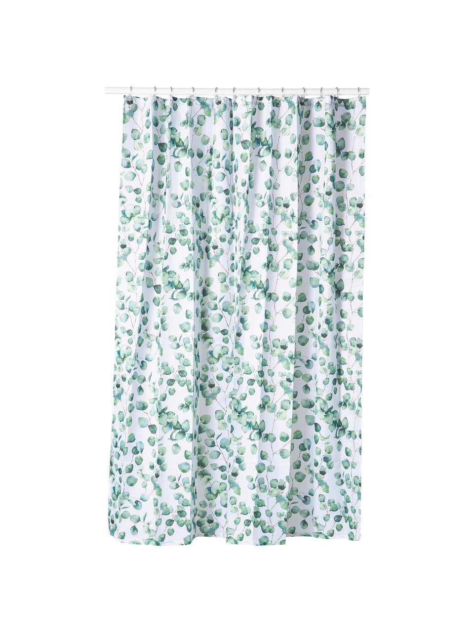 Cortina de baño Ayra, 100% poliéster, Verde, blanco, An 180 x L 200 cm