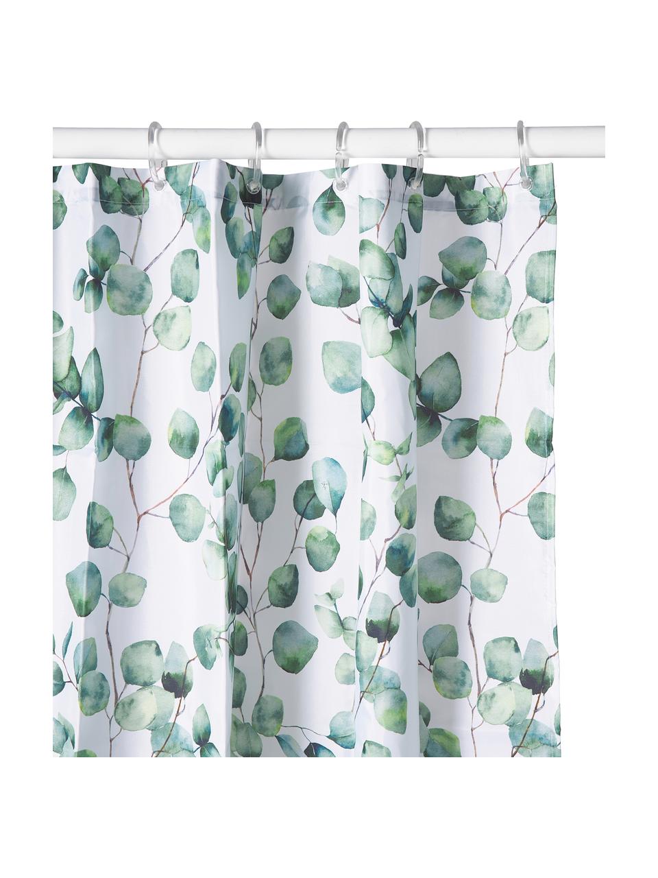 Sprchový závěs s rostlinným vzorem Ayra, 100 % polyester, Zelená, bílá, Š 180 cm, D 200 cm