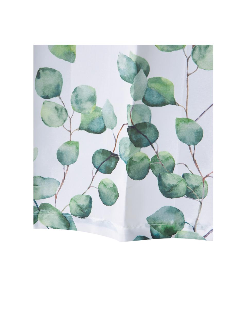 Sprchový závěs s rostlinným vzorem Ayra, 100 % polyester, Zelená, bílá, Š 180 cm, D 200 cm