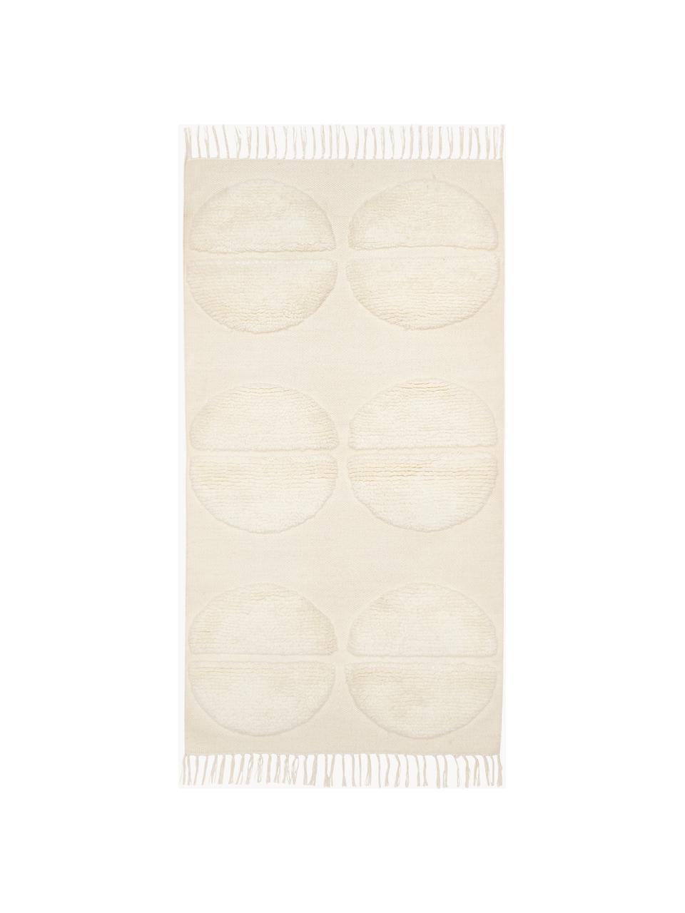 Ručně tkaný vlněný koberec s různou výškou povrchu Anica, Krémově bílá, Š 80 cm, D 150 cm (velikost XS)