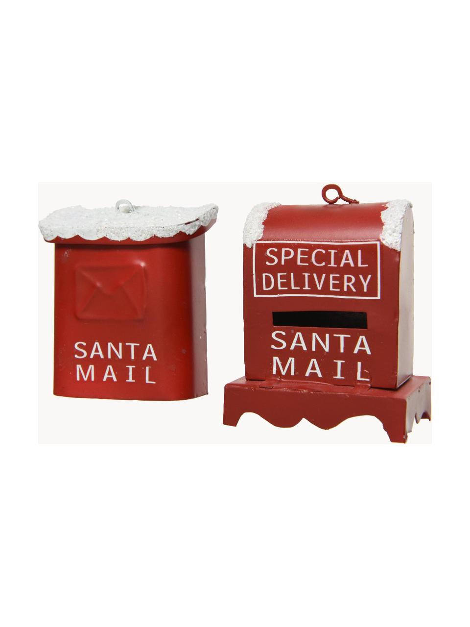 Deko-Objekte Mail in Briefkastenform, 2er-Set, Eisen, beschichtet, Rot, Weiss, B 6 x H 6 cm