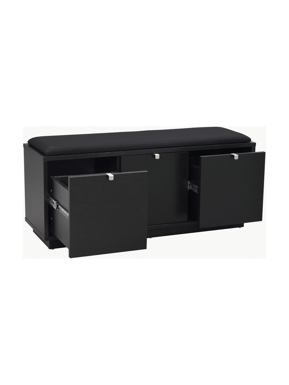 Banc en bois Confetti, Tissu noir, noir, larg. 106 x prof. 35 cm