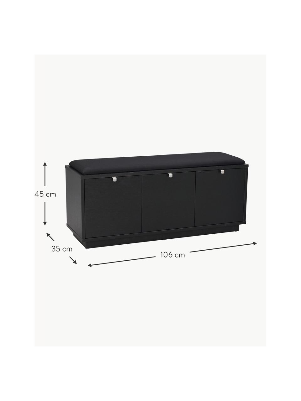 Banc en bois Confetti, Tissu noir, noir, larg. 106 x prof. 35 cm