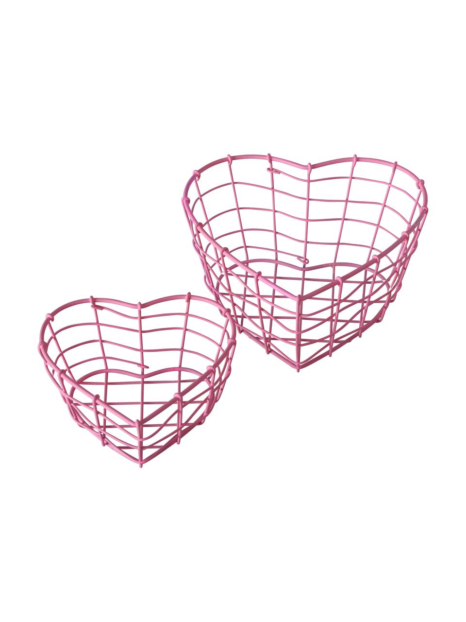 Set 2 cestini a forma di cuore Rina, Metallo rivestito, Rosa, Set in varie misure