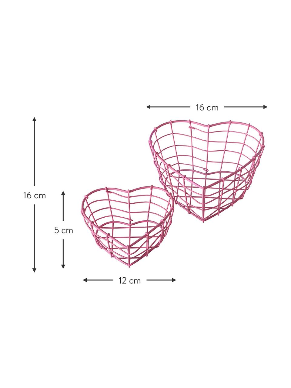 Set 2 cestini a forma di cuore Rina, Metallo rivestito, Rosa, Set in varie misure