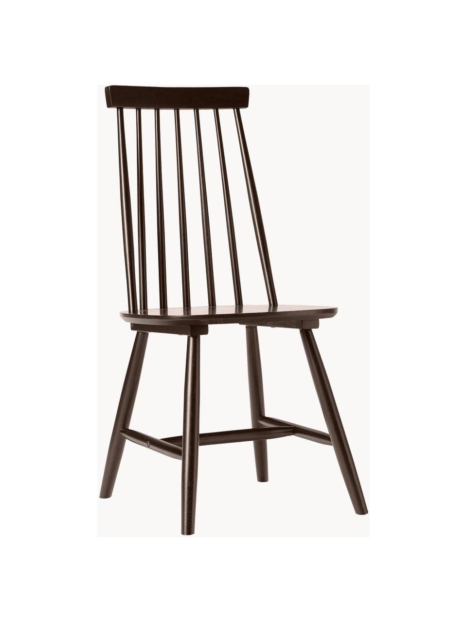 Windsor houten stoelen Milas in donkerbruin, set van 2, Gelakt rubberhout, Rubberhoutkleurig, gelakt, B 52 x D 45 cm