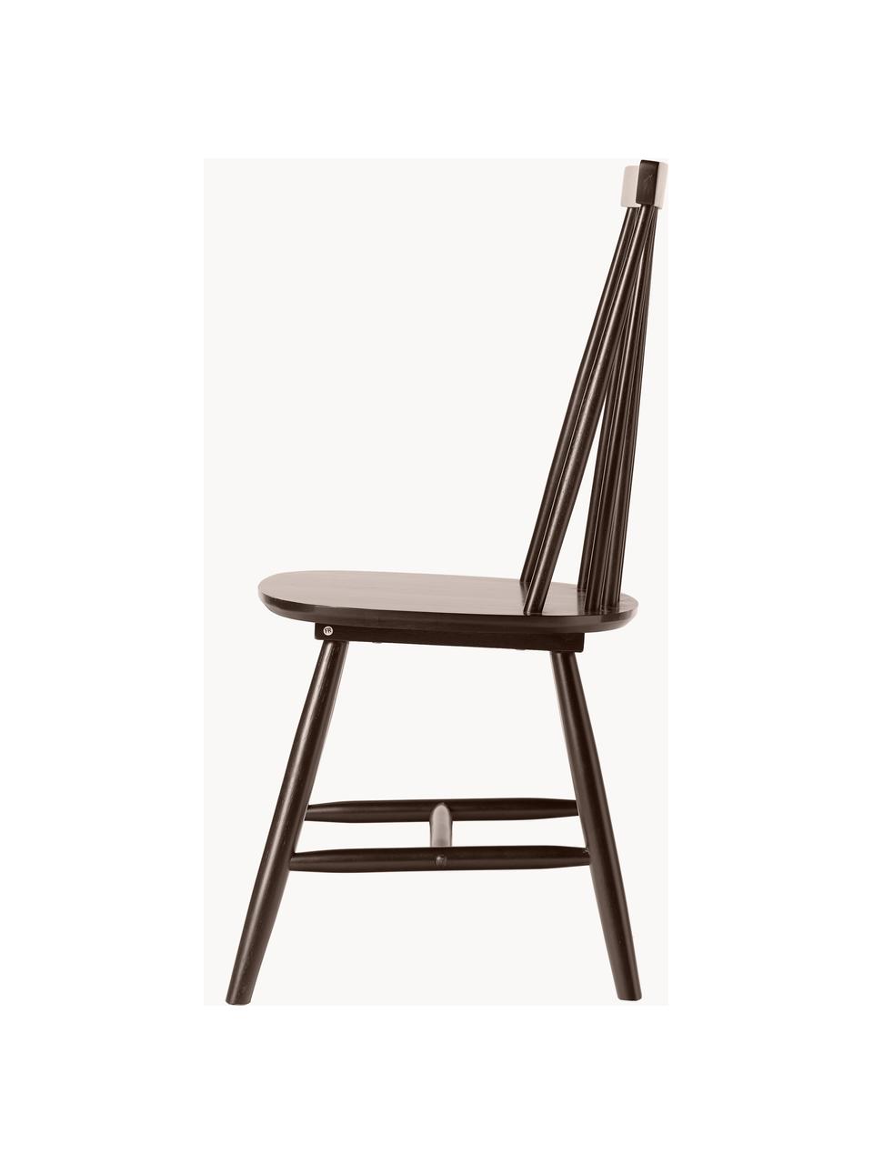 Windsor houten stoelen Milas in donkerbruin, set van 2, Gelakt rubberhout, Rubberhoutkleurig, gelakt, B 52 x D 45 cm