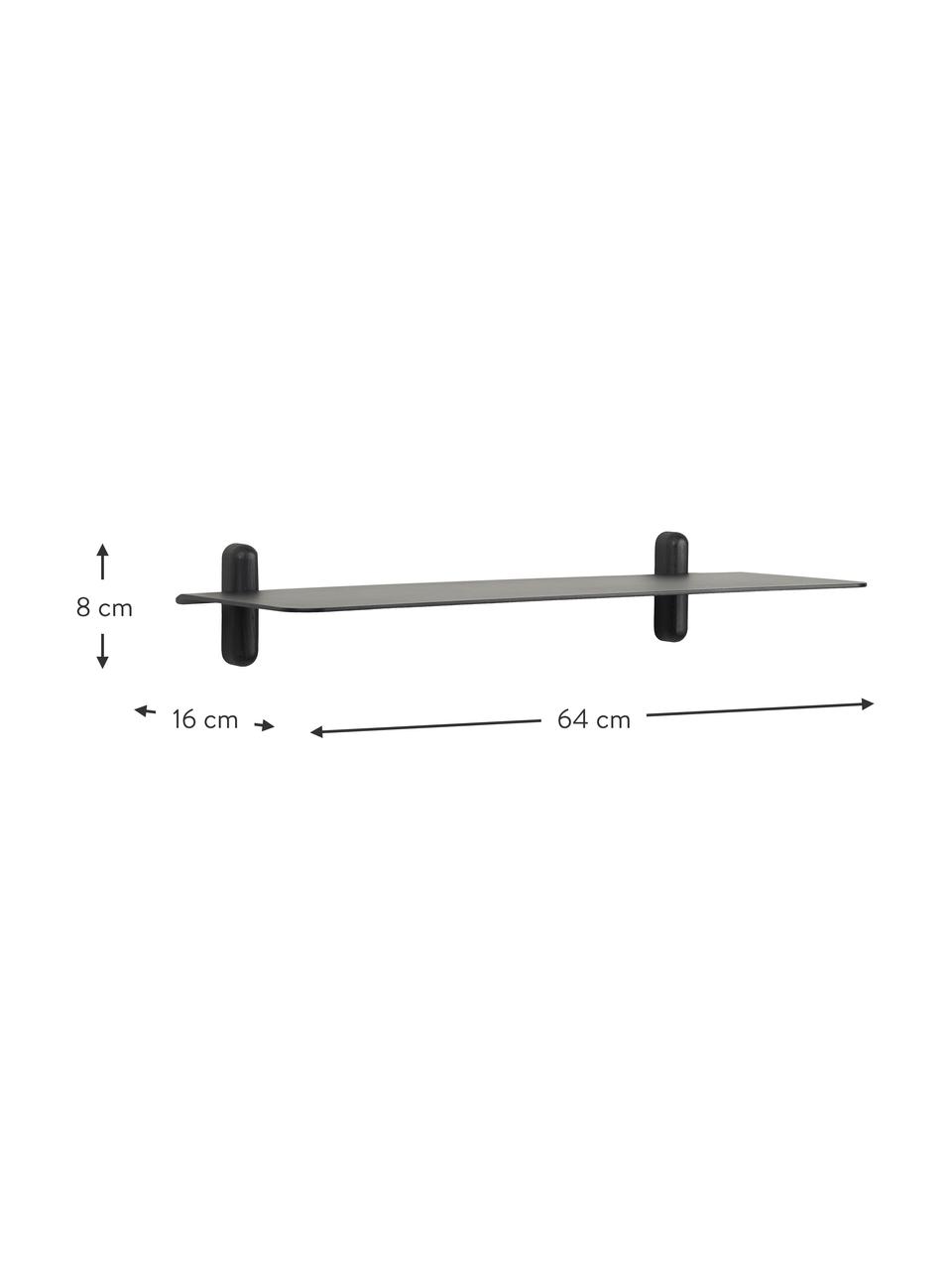 Estante de pared Nivo, Estante: acero recubierto, Estructura: madera de fresno, Negro, An 64 x Al 8 cm