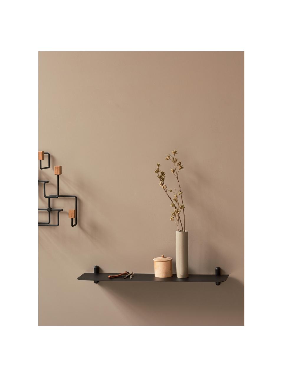 Mensola Nivo, Ripiano: acciaio, rivestito, Struttura: legno di frassino, Nero, Larg. 64 x Alt. 8 cm