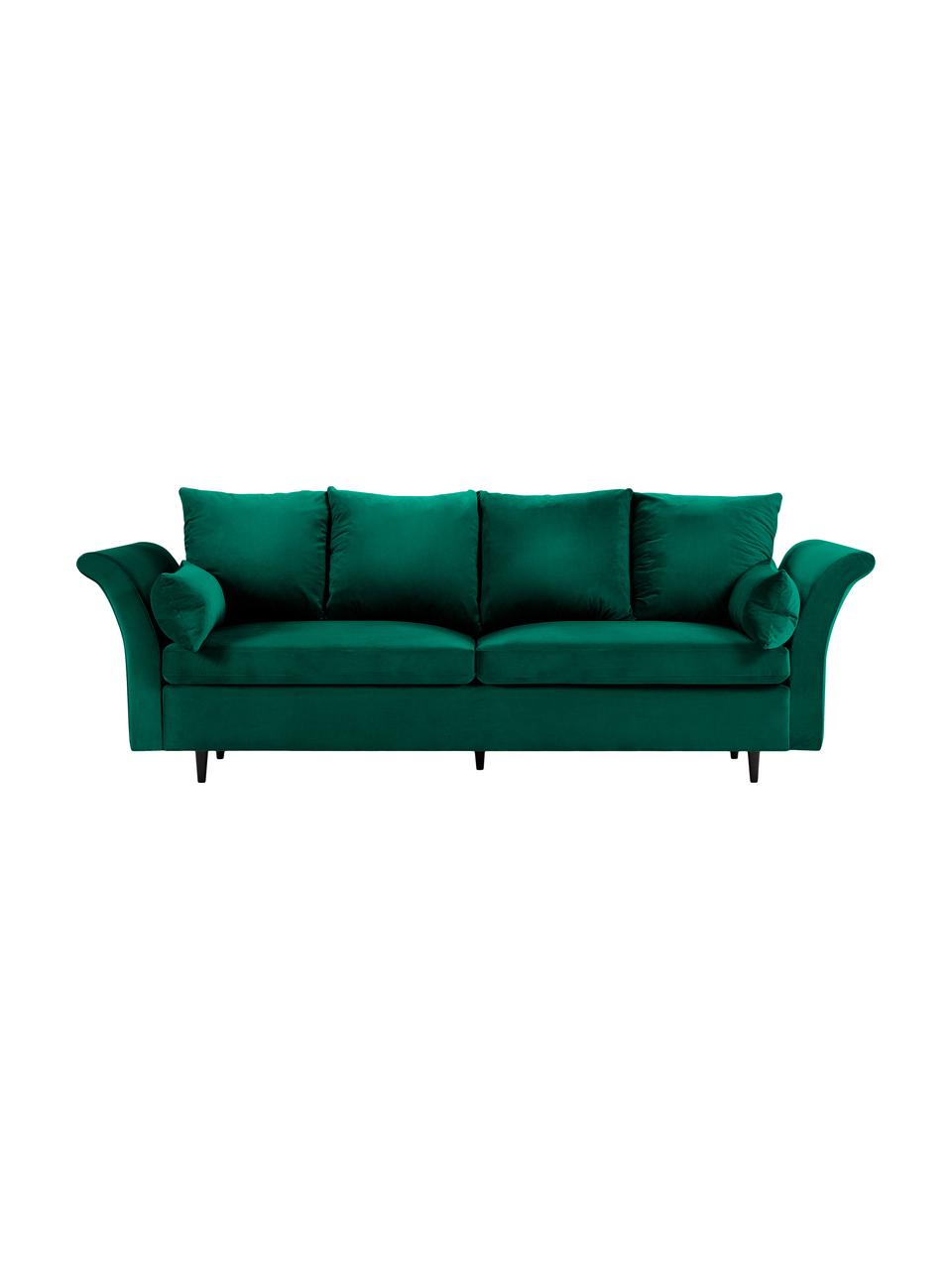 Fluwelen slaapbank Lola (3-zits) met opbergfunctie, Frame: massief grenenhout, spaan, Poten: hout, Fluweel flessengroen, donkerbruin, B 245 x D 95 cm