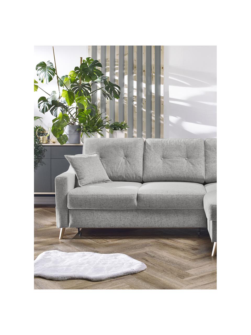 Sofa narożna z funkcją spania i miejscem do przechowywania Sweden, Tapicerka: poliester, Nogi: drewno naturalne, Jasny szary, S 224 x G 149 cm