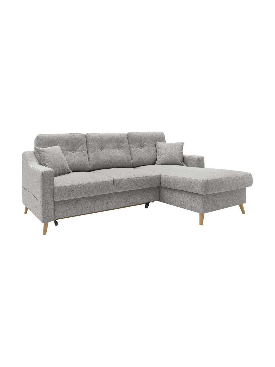 Sofa narożna z funkcją spania i miejscem do przechowywania Sweden, Tapicerka: poliester, Nogi: drewno naturalne, Jasny szary, S 224 x G 149 cm