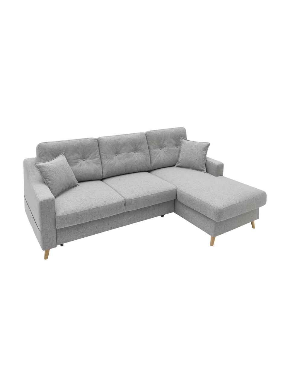 Sofa narożna z funkcją spania i miejscem do przechowywania Sweden, Tapicerka: poliester, Nogi: drewno naturalne, Jasny szary, S 224 x G 149 cm