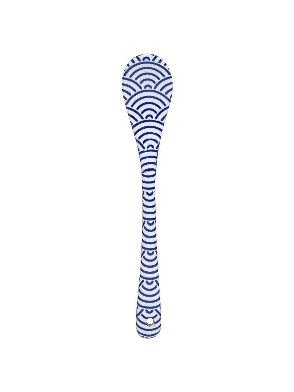 Set de cucharas artesanales Nippon, 4 uds., Porcelana, Azul, blanco, L 13 cm