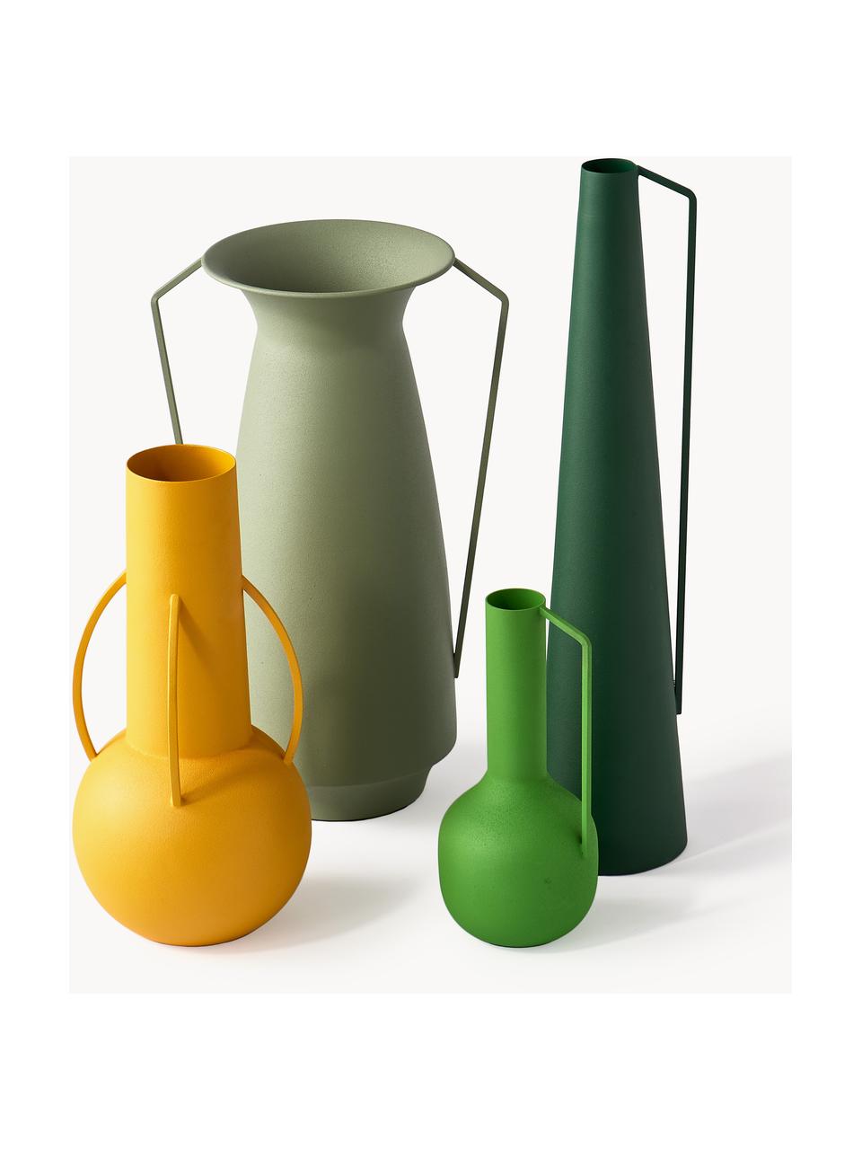Handgefertigte Deko-Vasen Roman, 4er-Set, Eisen, pulverbeschichtet, Grüntöne, Gelb, Set mit verschiedenen Größen