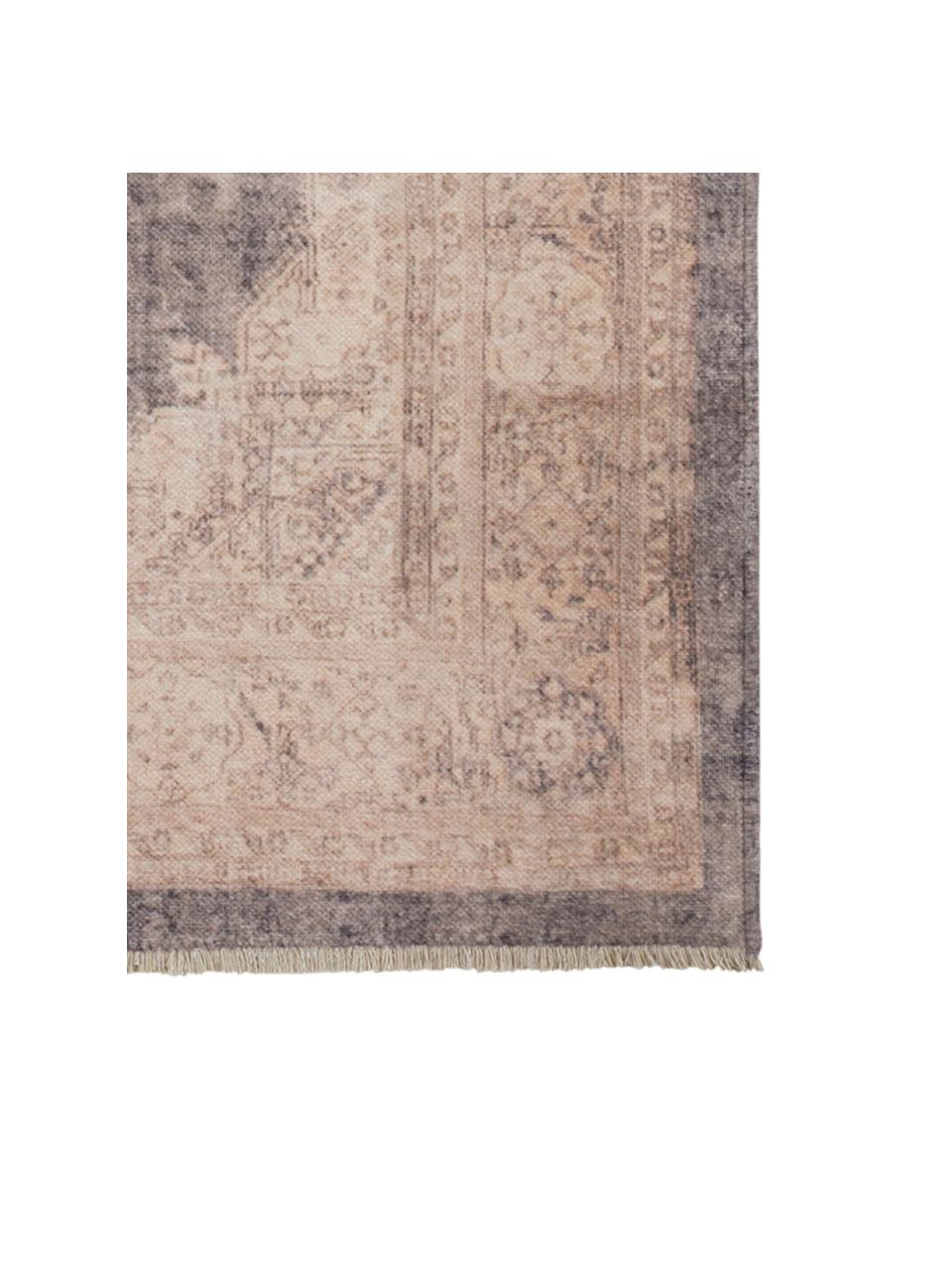 Vloerkleed Maschad Chora in vintage stijl met franjes, 80% katoen, 20% polyester-chenille, Beige, taupe, B 200 x L 290 cm (maat L)