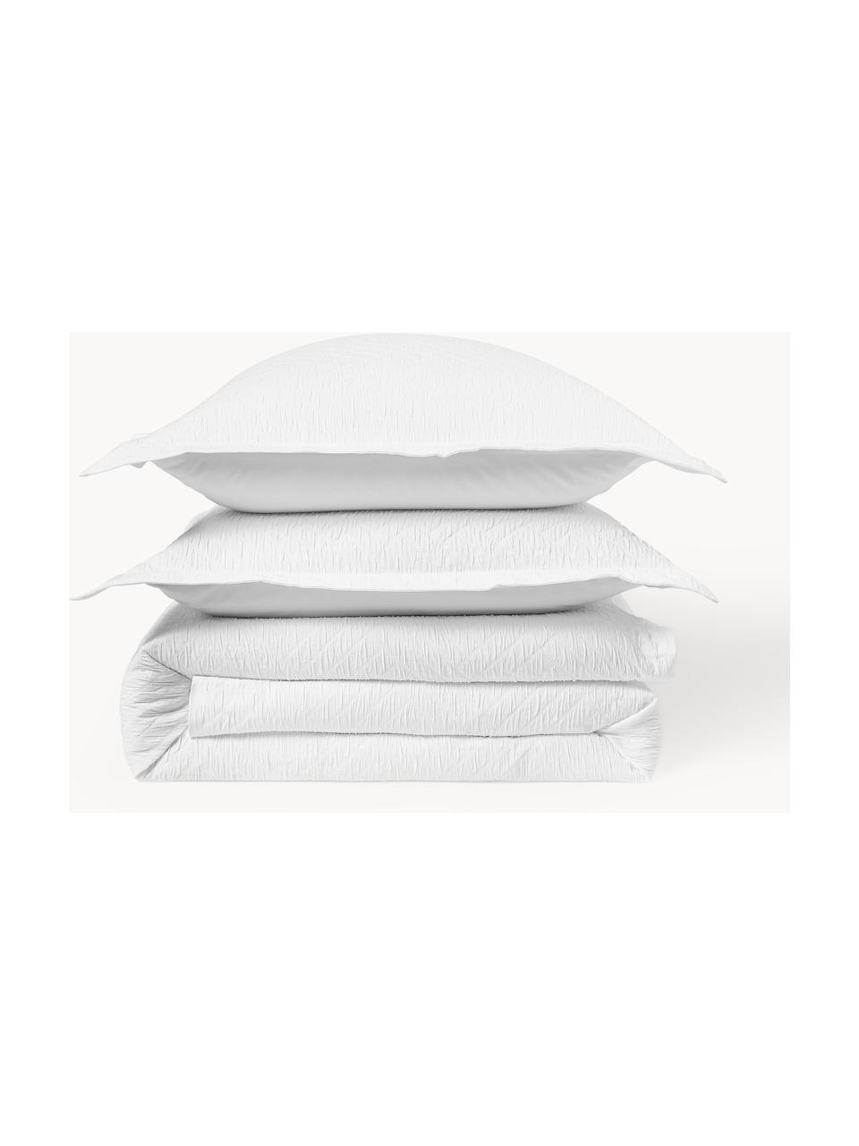 Baumwoll-Bettdeckenbezug Jonie mit strukturierter Oberfläche und Stehsaum, Weiss, B 200 x L 200 cm