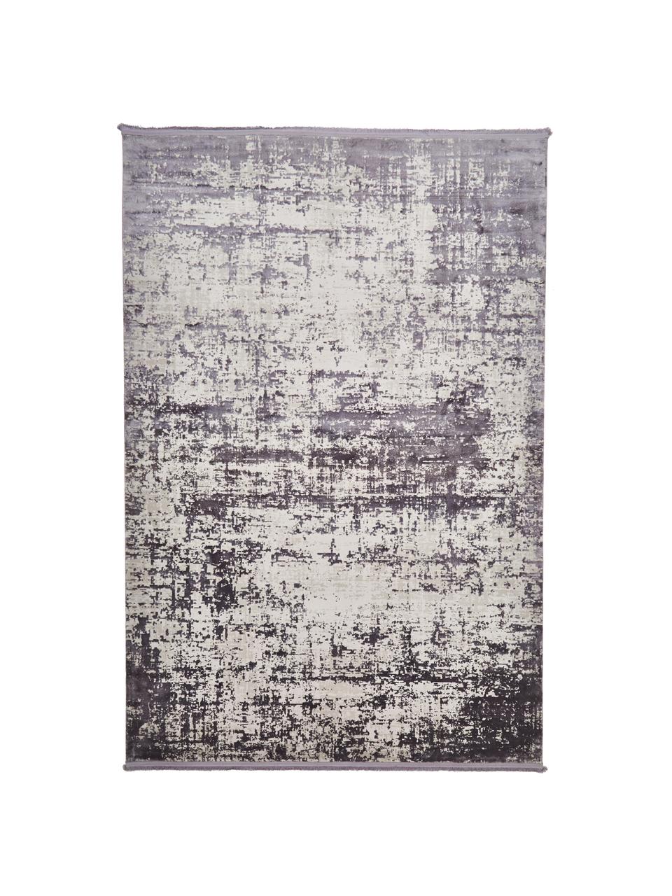 Schimmernder Niederflor-Teppich Cordoba mit Fransen, Flor: 70% Acryl, 30% Viskose, Grautöne, B 80 x L 150 cm (Größe XS)