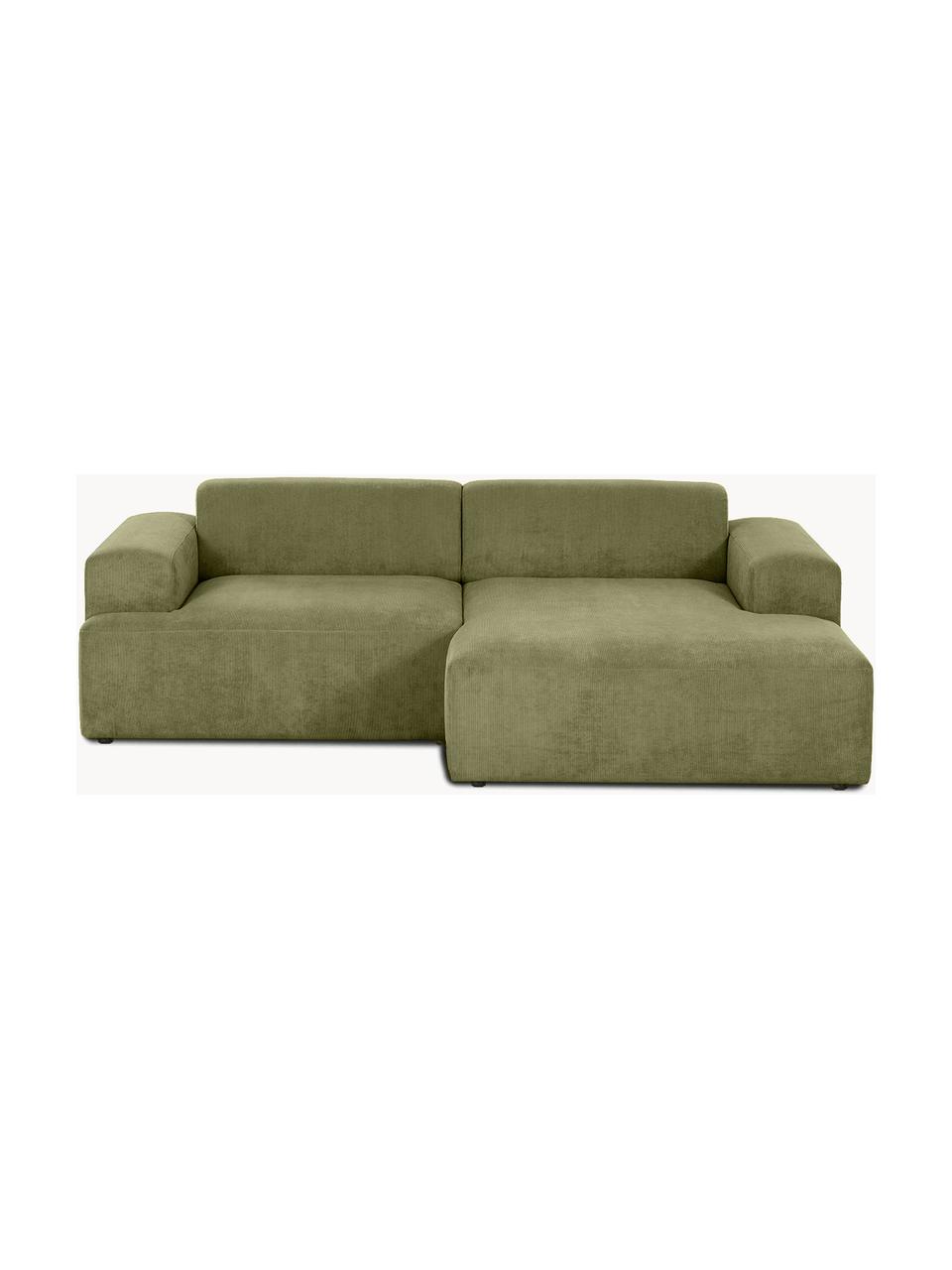 Cord-Ecksofa Melva (3-Sitzer), Bezug: Cord (92% Polyester, 8% P, Gestell: Massives Kiefernholz, FSC, Füße: Kunststoff, Cord Olivgrün, B 239 x T 143 cm, Eckteil rechts