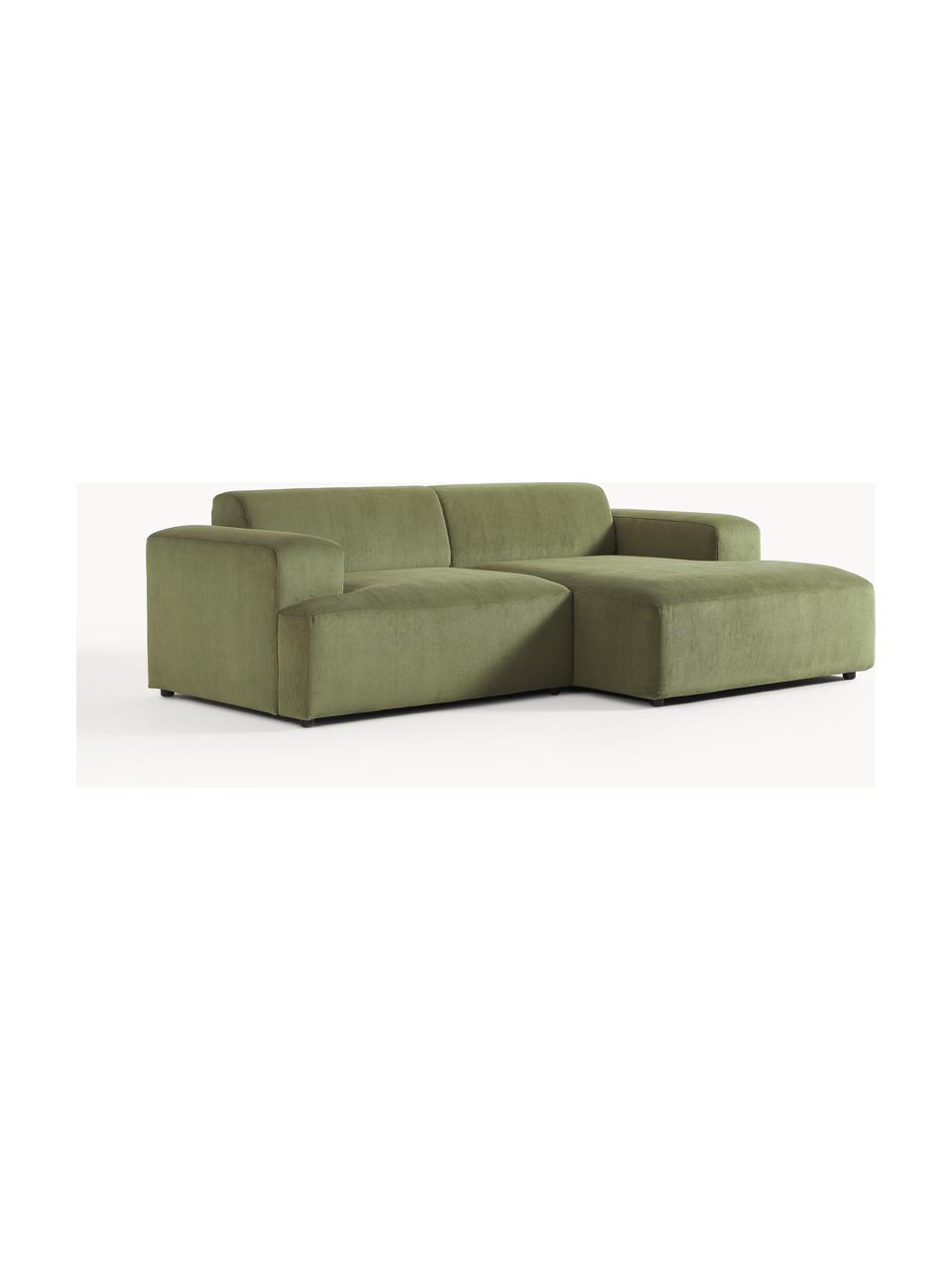 Cord-Ecksofa Melva (3-Sitzer), Bezug: Cord (92 % Polyester, 8 %, Gestell: Massives Kiefernholz, Spa, Cord Olivgrün, B 238 x T 143 cm, Eckteil links