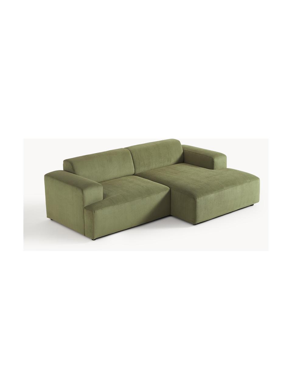 Cord-Ecksofa Melva (3-Sitzer), Bezug: Cord (92 % Polyester, 8 %, Gestell: Massives Kiefernholz, Spa, Cord Olivgrün, B 238 x T 143 cm, Eckteil links