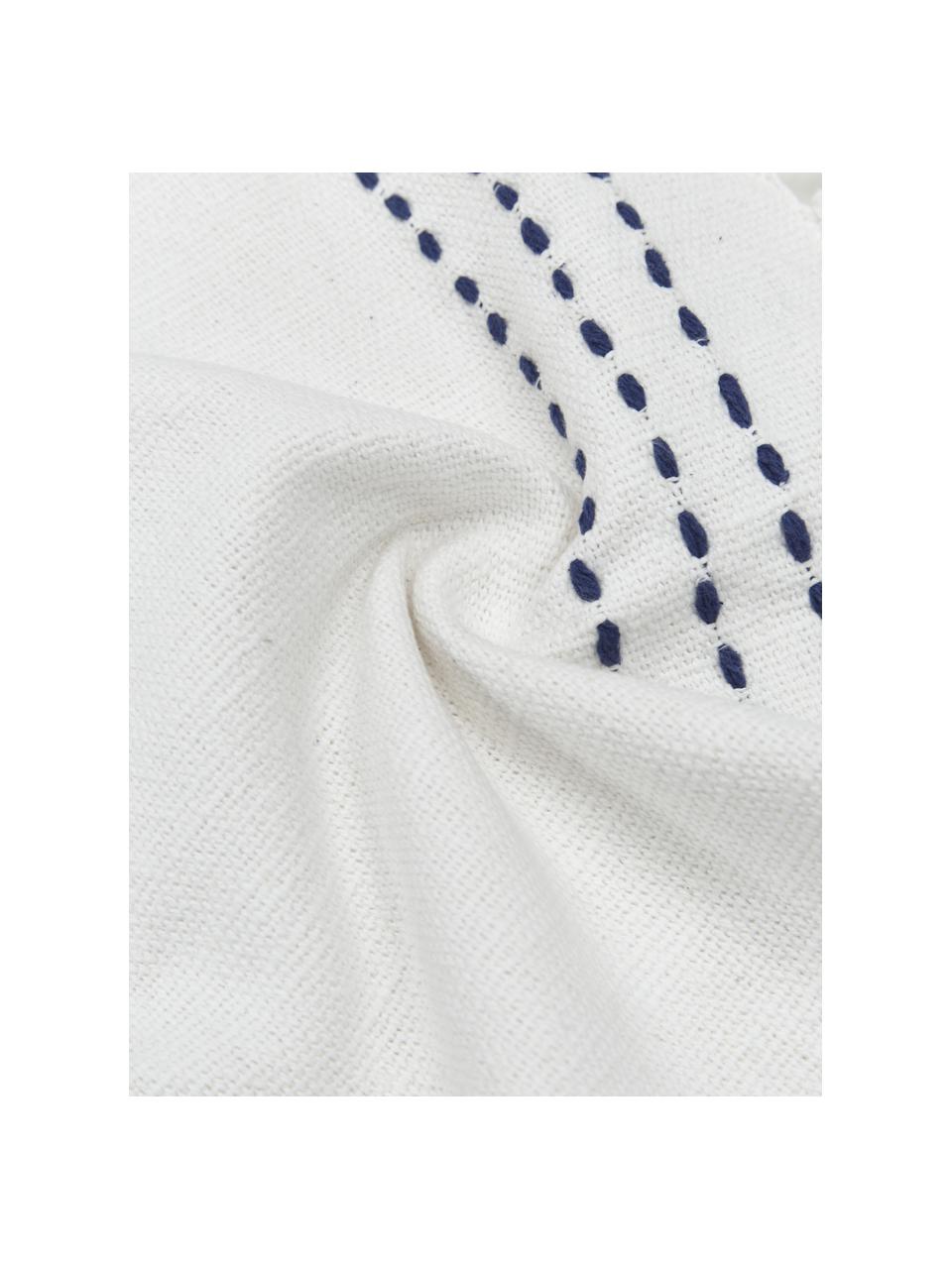 Funda de cojín de algodón bordado con flecos Finca, 100% algodón, Blanco, azul, An 50 x L 50 cm
