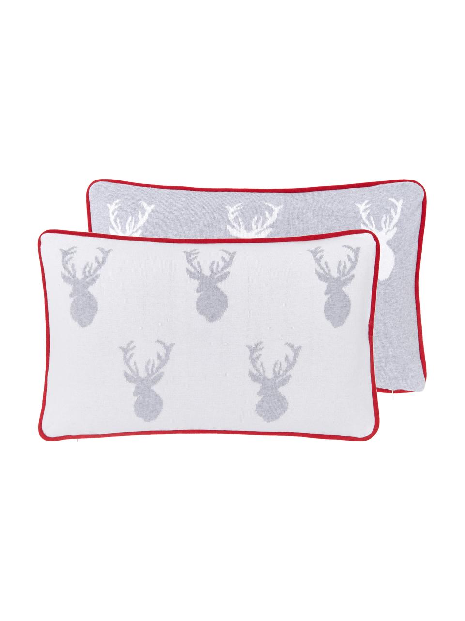 Housse de coussin rectangulaire réversible Noël Forest, Blanc crème, gris clair Bordure passepoilée : rouge