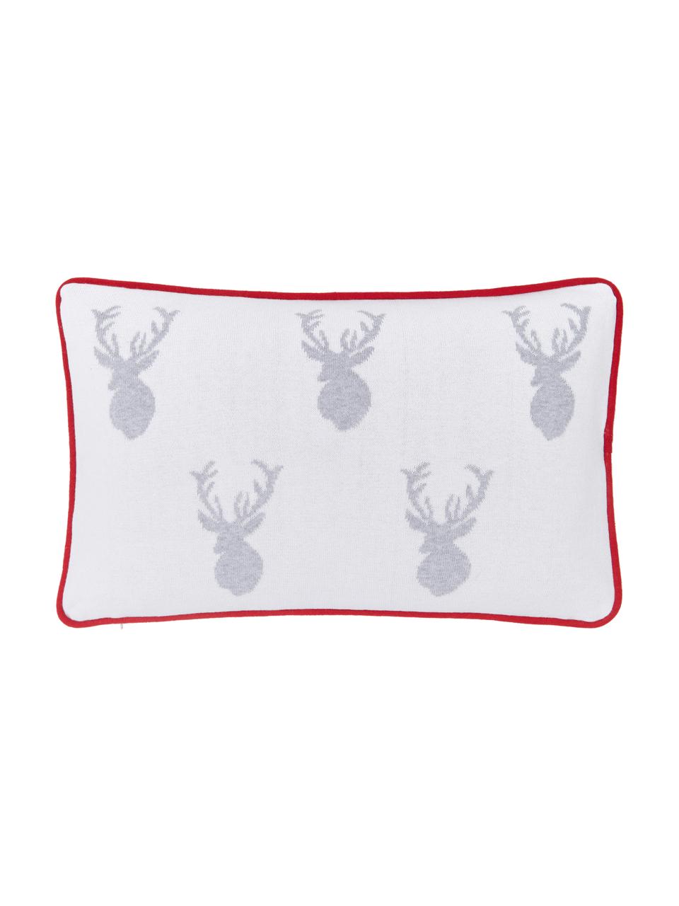 Housse de coussin rectangulaire réversible Noël Forest, Blanc crème, gris clair Bordure passepoilée : rouge