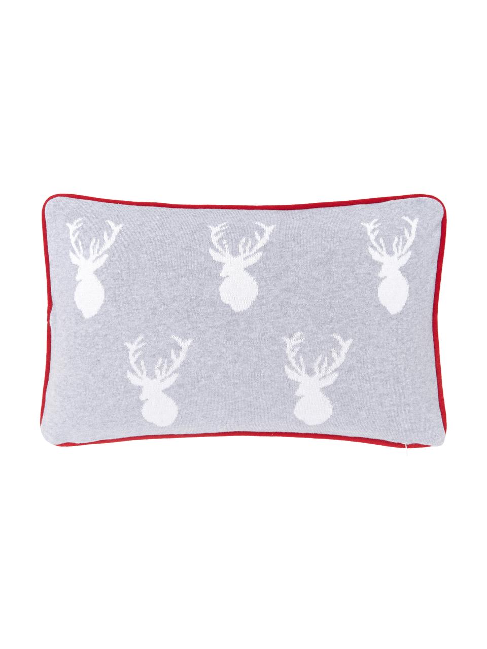 Housse de coussin rectangulaire réversible Noël Forest, Blanc crème, gris clair Bordure passepoilée : rouge