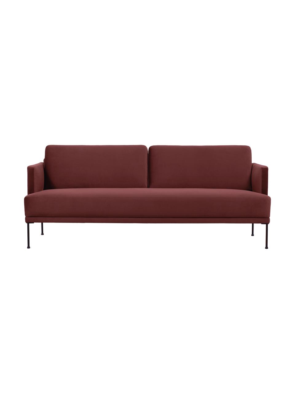 Sofa z aksamitu  z metalowymi nogami Fluente (3-osobowa), Tapicerka: aksamit (wysokiej jakości, Nogi: metal malowany proszkowo, Rdzawoczerwony, S 196 x G 85 cm