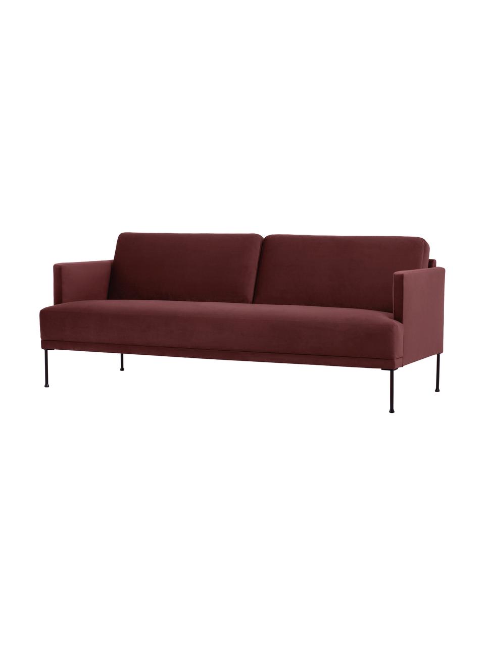 Samt-Sofa Fluente (3-Sitzer) in Rostrot mit Metall-Füssen, Bezug: Samt (Hochwertiger Polyes, Gestell: Massives Kiefernholz, Webstoff Muster, B 196 x T 85 cm