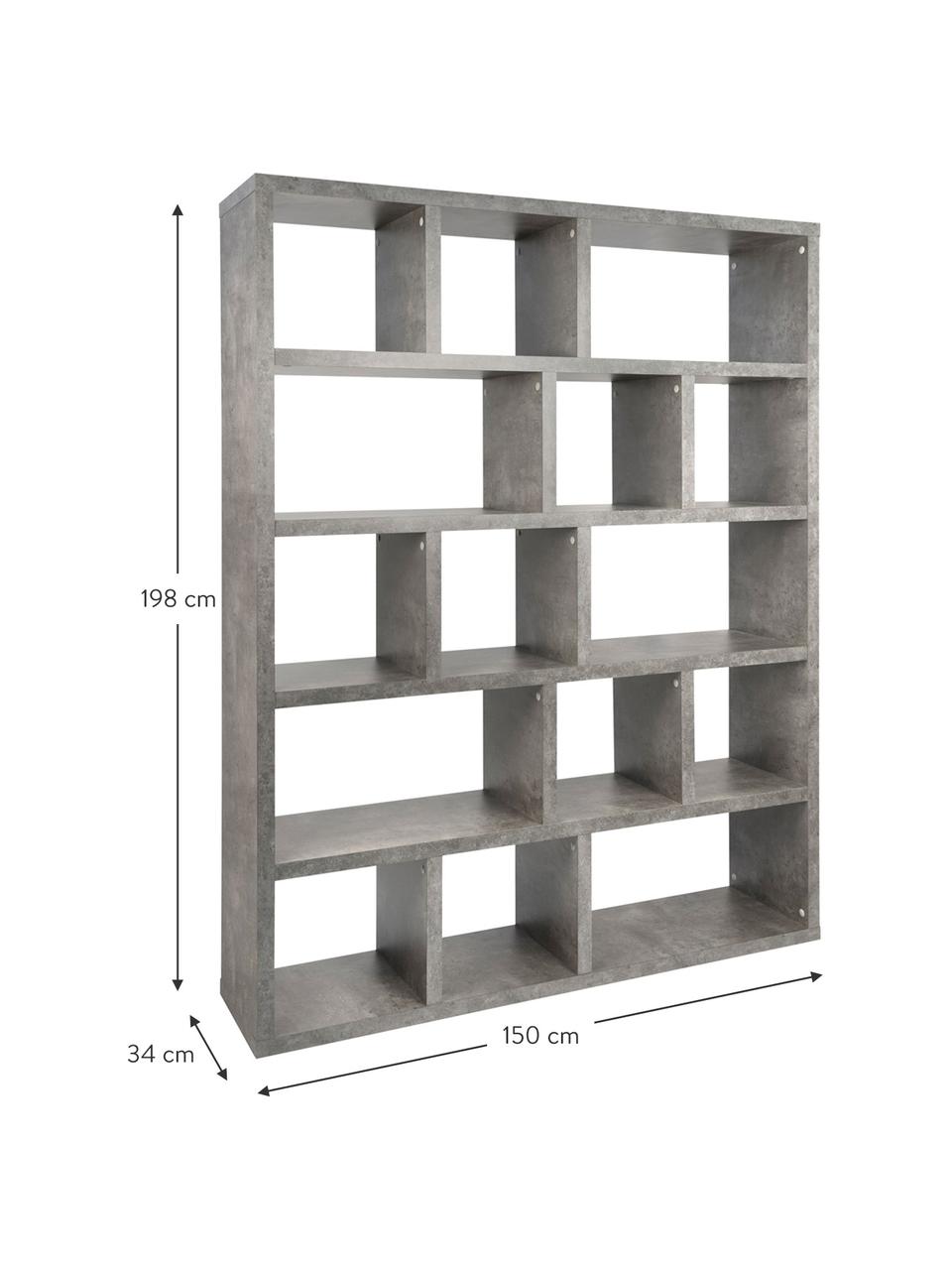 Estantería grande en look cemento Portlyn, Estructura: panel en nido de abeja li, Superficie: chapado en melamina, Gris, An 150 x Al 198 cm