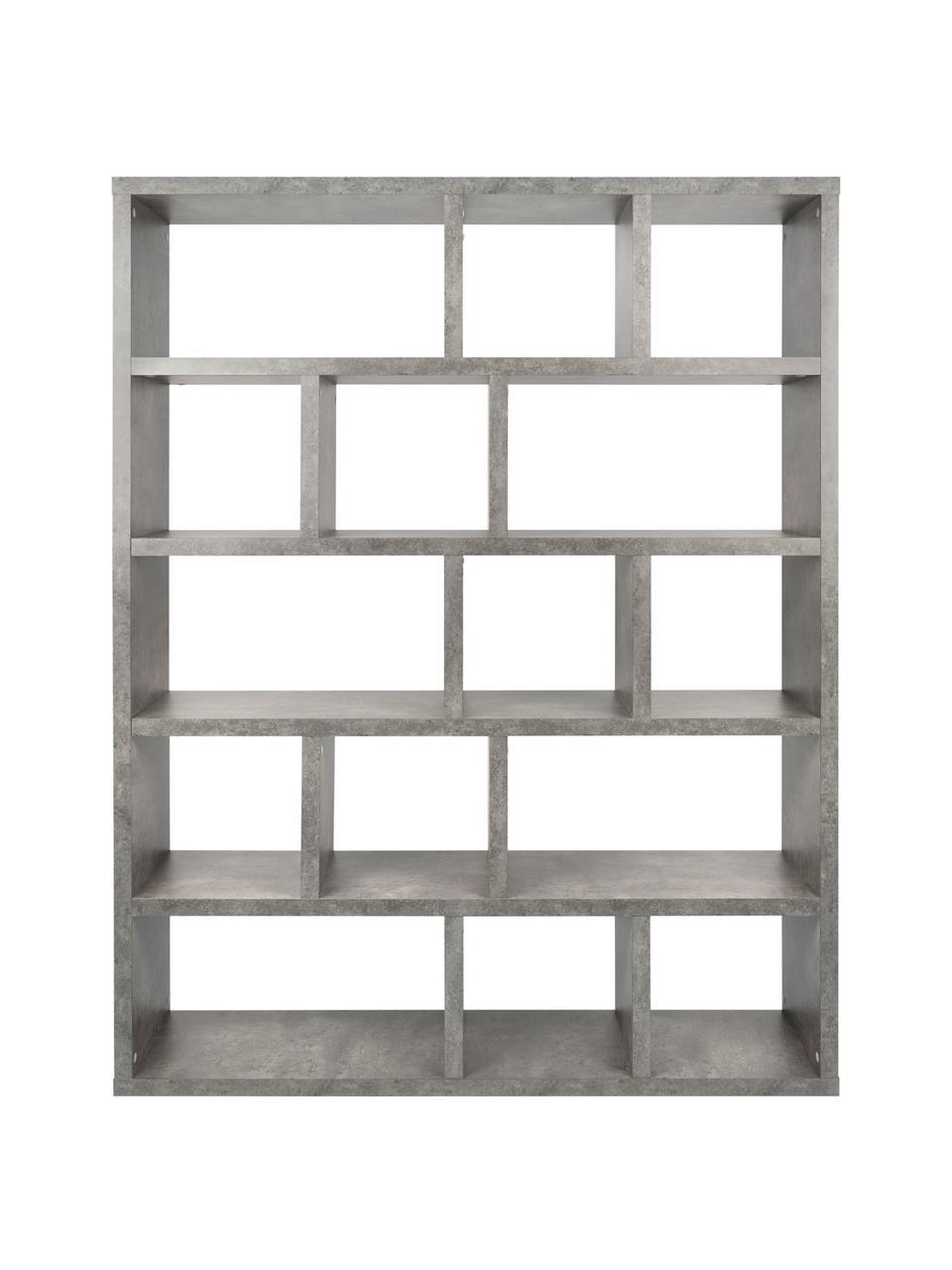 Großes Bücherregal Portlyn in Beton-Optik, Oberfläche: Melaminschicht., Grau, 150 x 198 cm