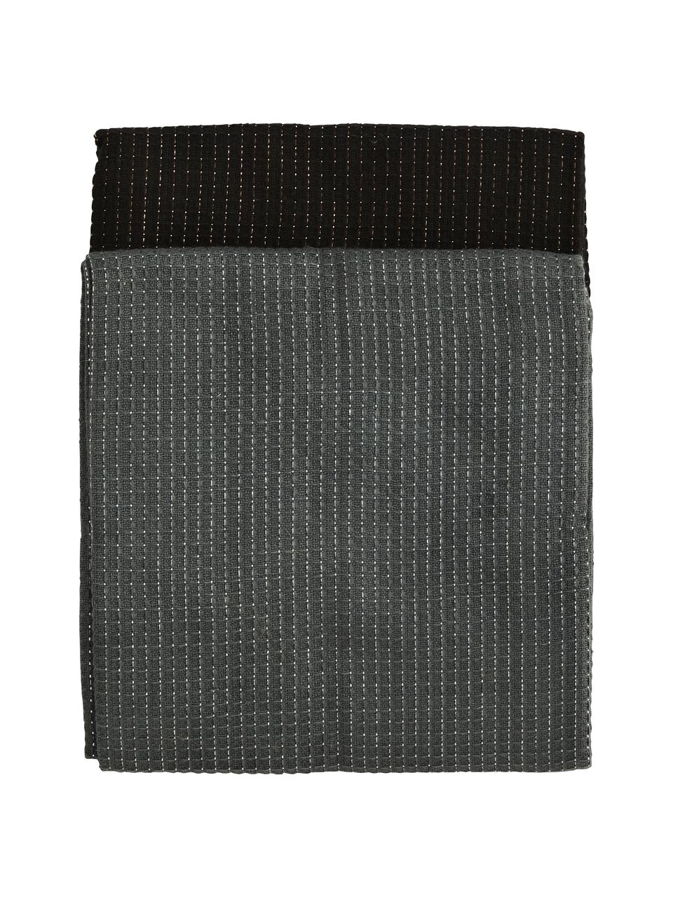 Paños de cocina de algodón Waffelpiqué, 4 uds., 100% algodón, tejido Lurex, Gris oscuro, negro, An 50 x L 70 cm