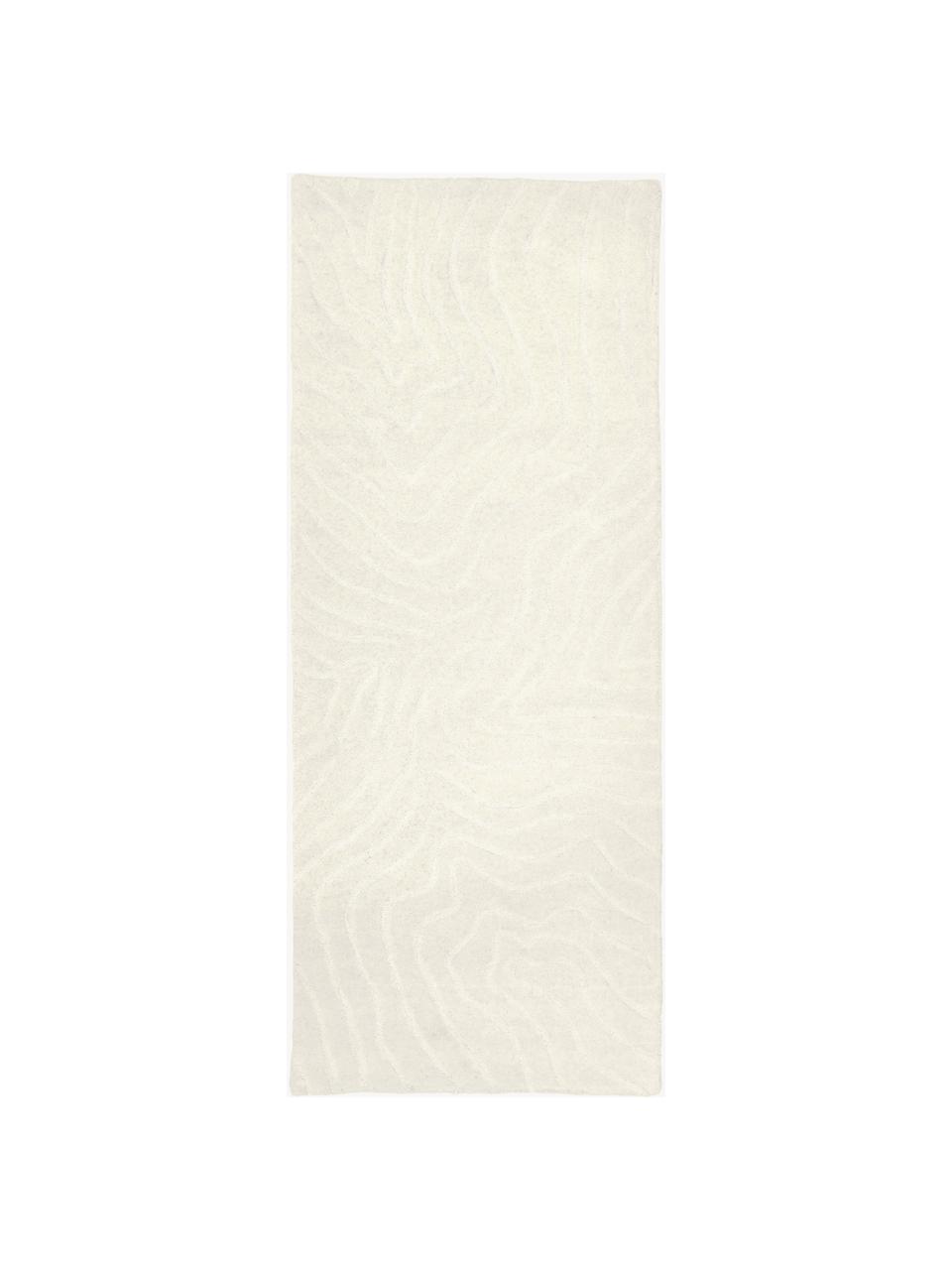 Tapis de couloir en laine tuftée main Aaron, Blanc crème, larg. 80 x long. 300 cm