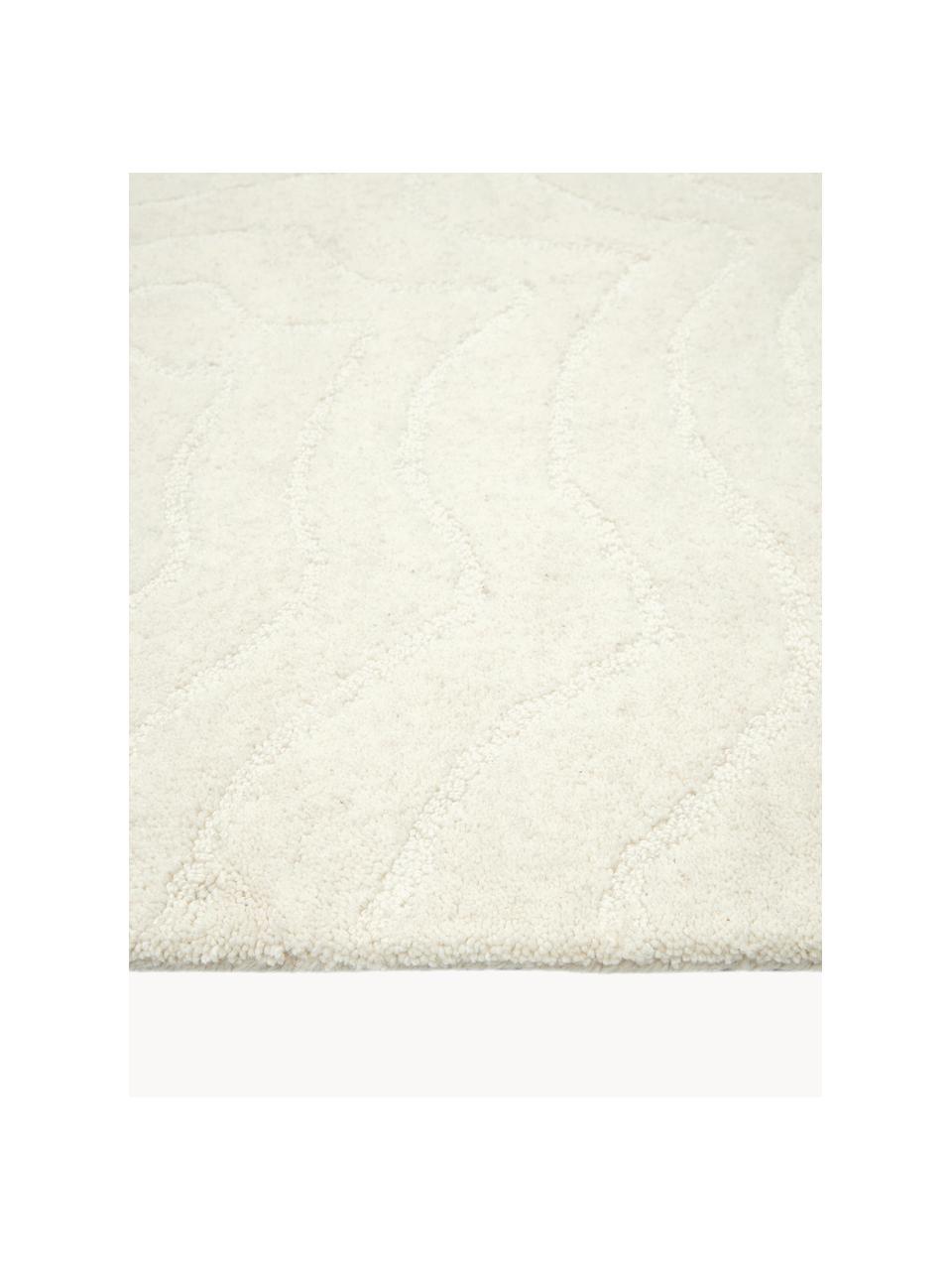 Tapis de couloir en laine tuftée main Aaron, Blanc crème, larg. 80 x long. 300 cm