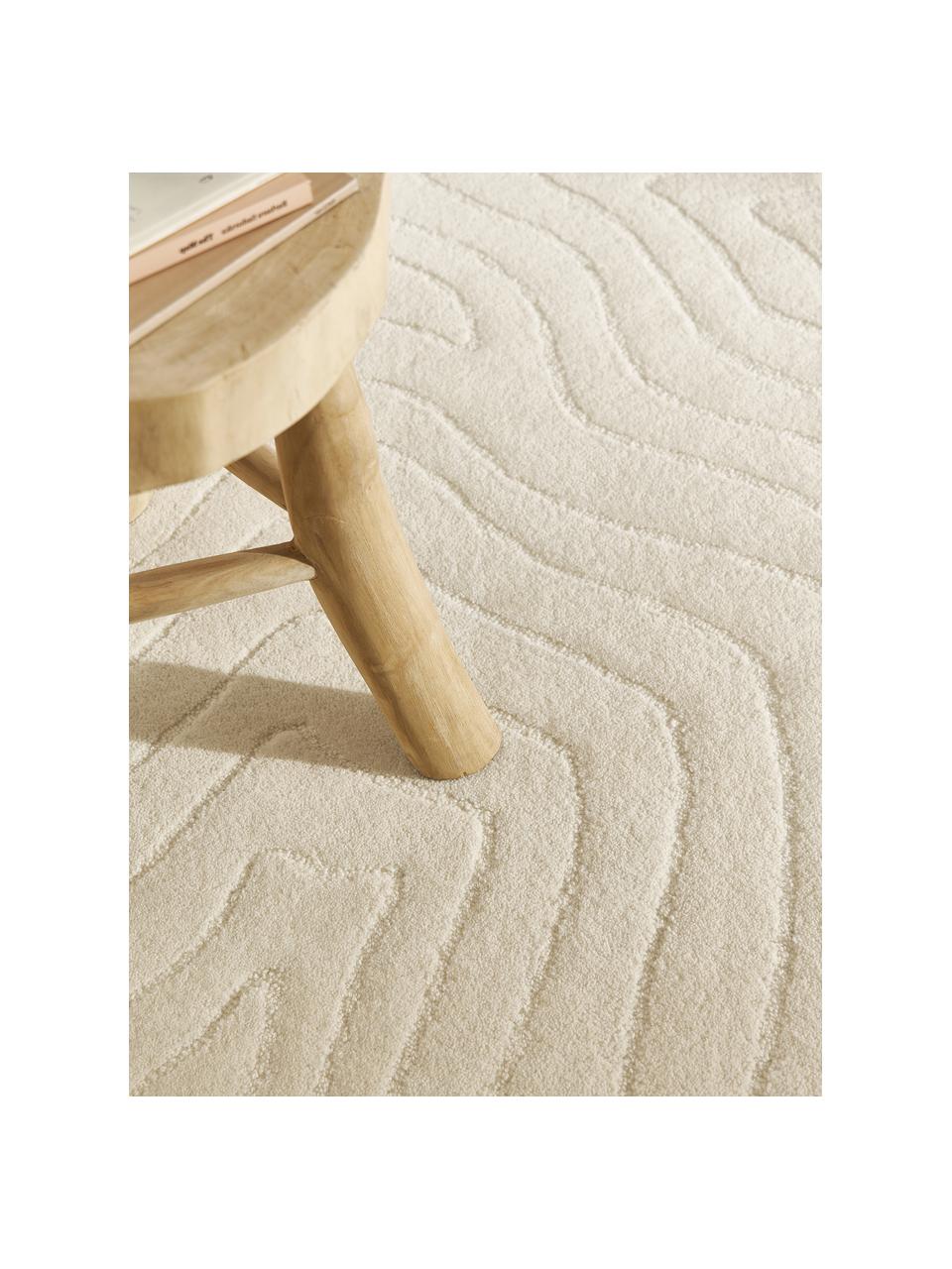 Tapis de couloir en laine tuftée main Aaron, Blanc crème, larg. 80 x long. 250 cm