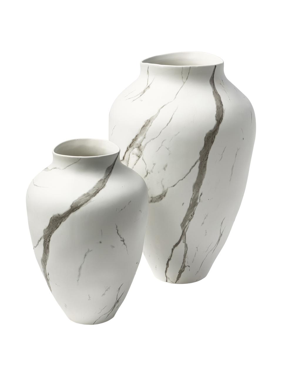 Ręcznie wykonany wazon z kamionki Latona, Kamionka, Biały, szary, marmurowy, matowy, Ø 21 x W 30 cm