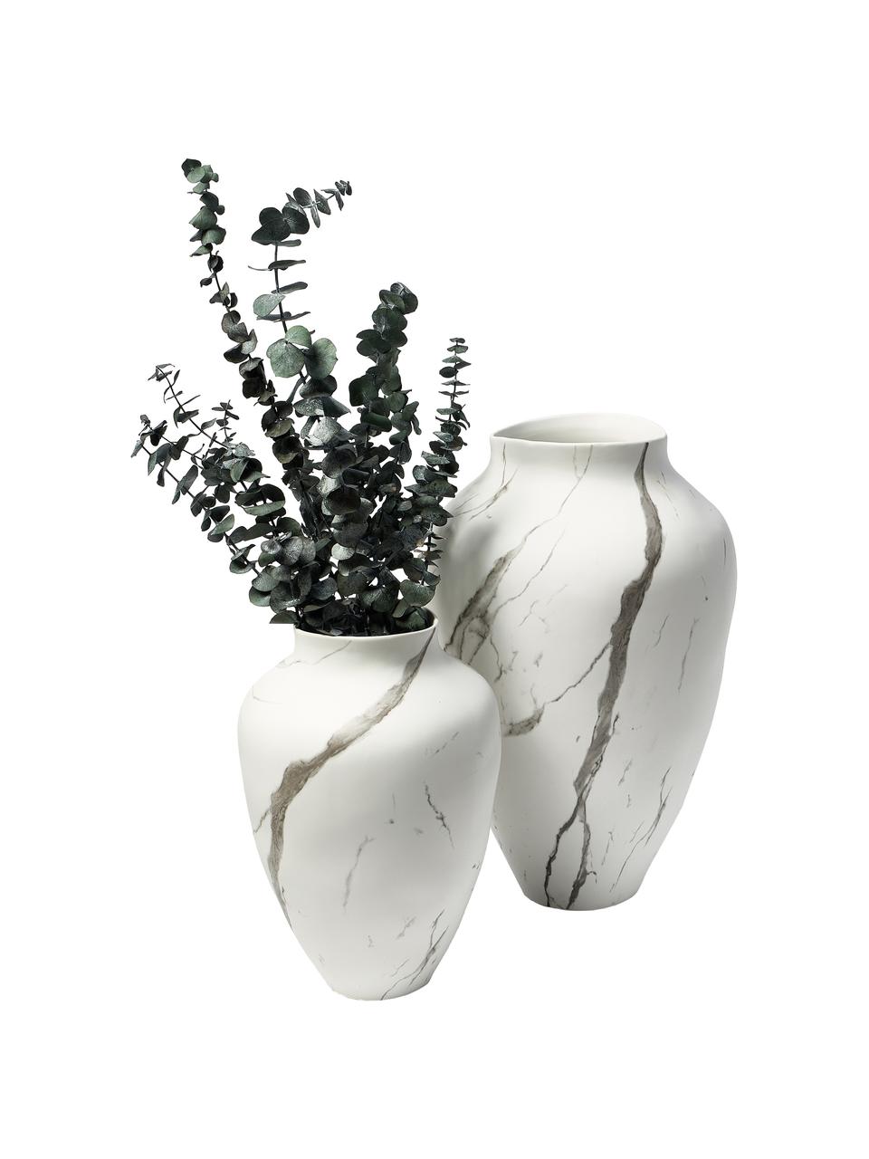 Jarrón artesanal Latona, Gres, Mármol blanco grisaceo mate, Ø 21 x Al 30 cm