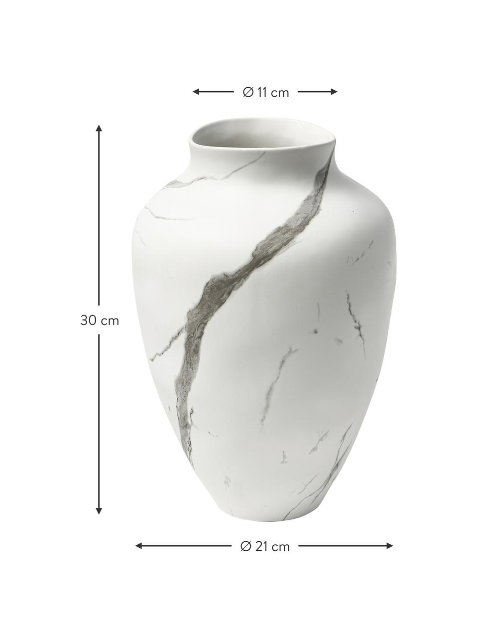Grand vase marbré fait main Latona, Grès cérame, Blanc, gris, marbré, mat, Ø 21 x haut. 30 cm
