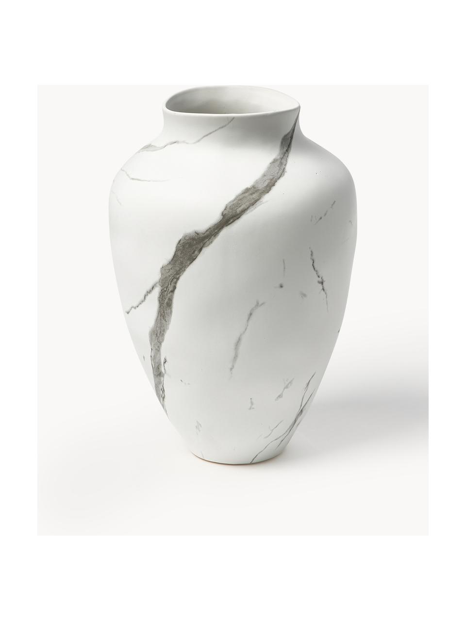 Handgefertigte Vase Latona, marmoriert, H 30 cm, Steingut, Weiß, Grau, marmoriert, Ø 21 x H 30 cm