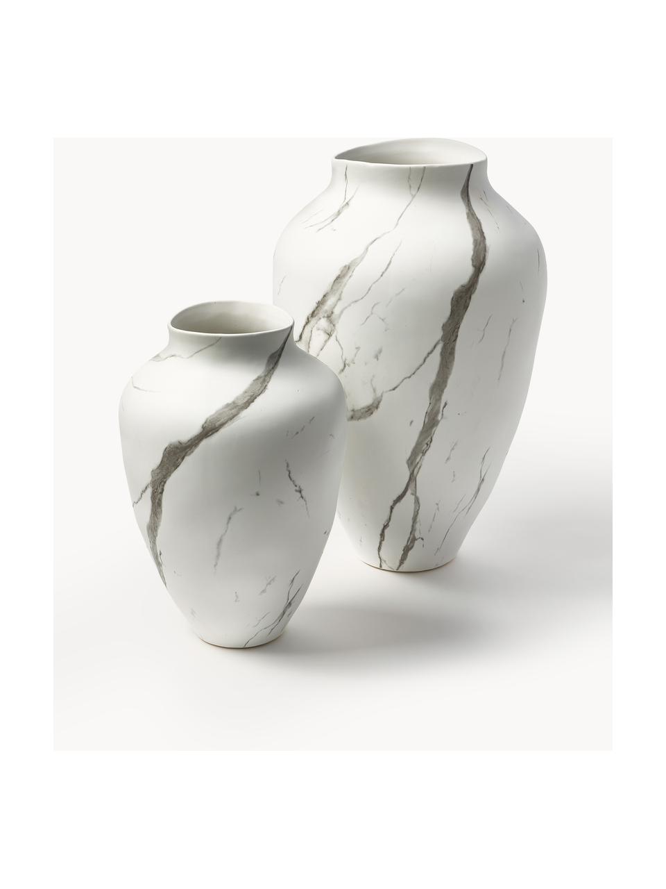 Ręcznie wykonany wazon z kamionki Latona, różne rozmiary, Kamionka, Biały, szary, marmurowy, Ø 21 x W 30 cm