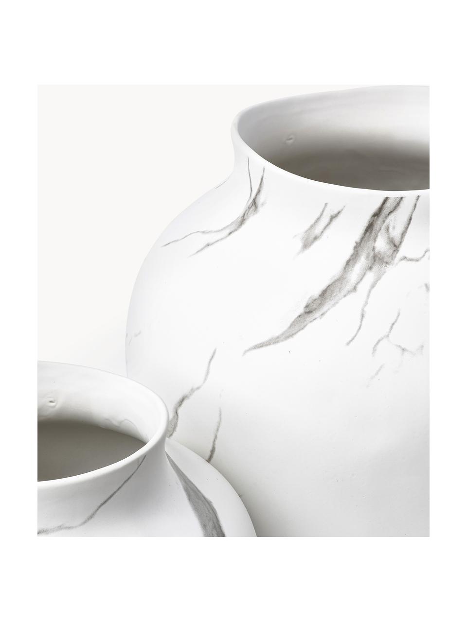 Handgefertigte Vase Latona, marmoriert, Steingut, Weiss , Grau marmoriert, Ø 27 x H 41 cm