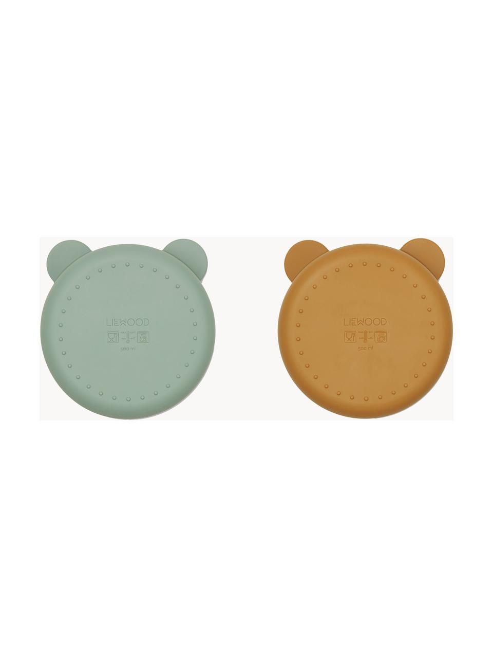 Set di 2 ciotole Connie, Silicone, Verde menta, marrone chiaro, Ø 15 x Alt. 5 cm